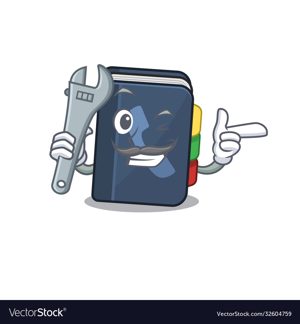 Smart mechanic phone book cartoon character design Smart mechanic phone book cartoon character design