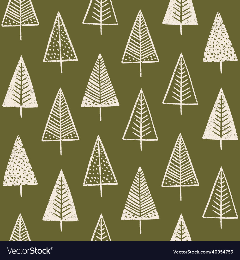 Tree pattern block printing repeat design in green