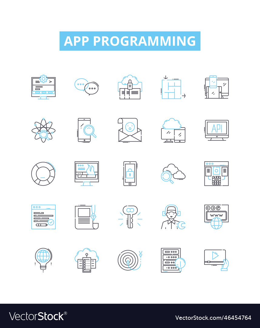 App programming line icons set vector image App programming line icons set