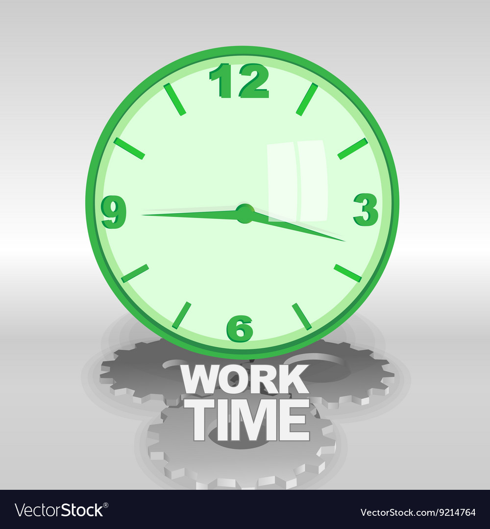 Big green 3d clock with work time text