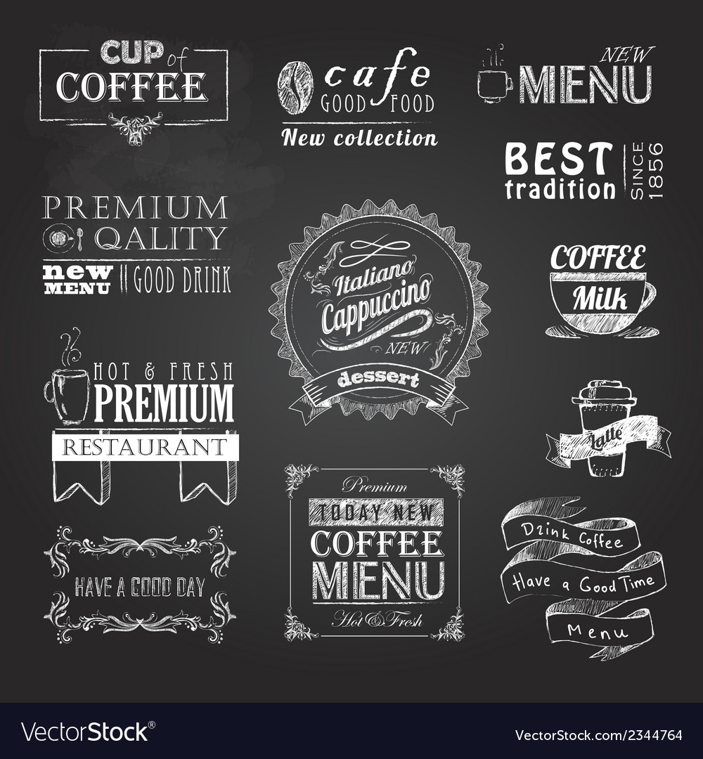 Chalk calligraphic drawing set coffee sticker Vector Image