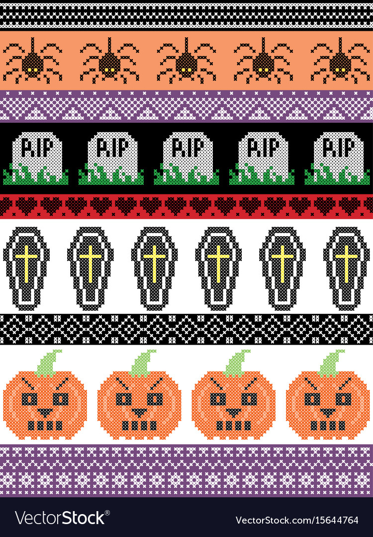 Halloween pattern with spider rip grave coffin Vector Image