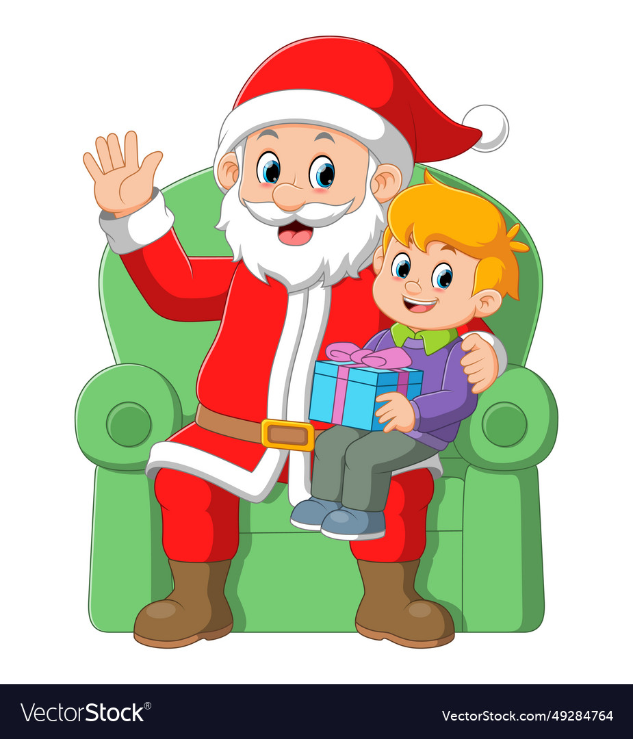 Santa claus sitting in chair with a little cute Vector Image