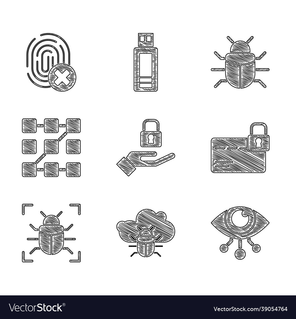 Set lock in hand system bug on cloud eye scan vector image Set lock in hand system bug on cloud eye scan