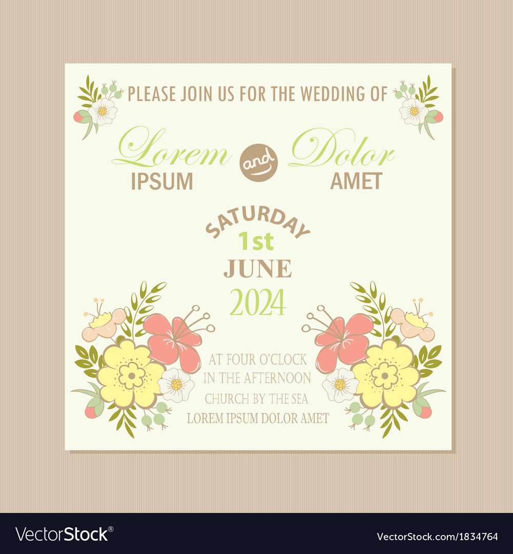 Spring floral wedding invitation card Royalty Free Vector