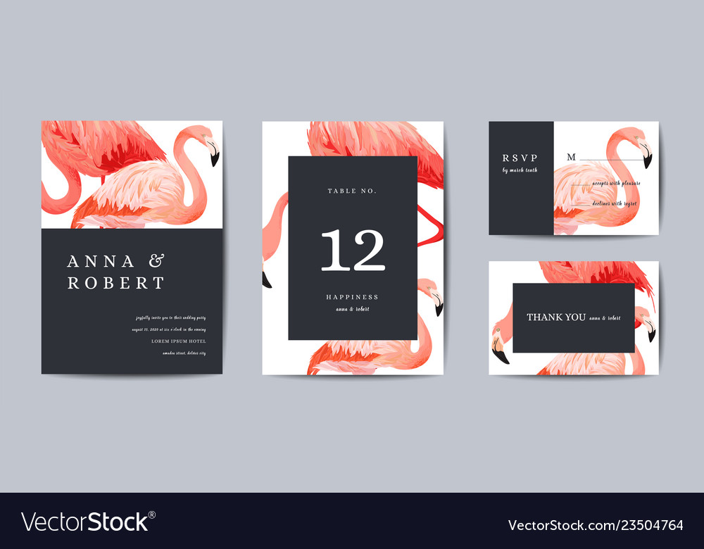 Tropical retro wedding invitation card flamingo