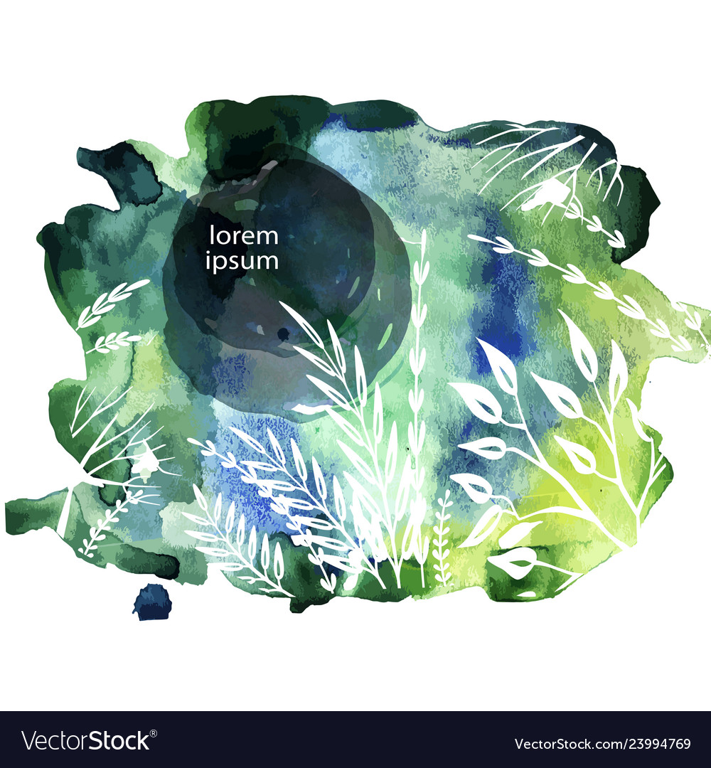 Botanic card with sketches plants on watercolor vector image Botanic card with sketches plants on watercolor