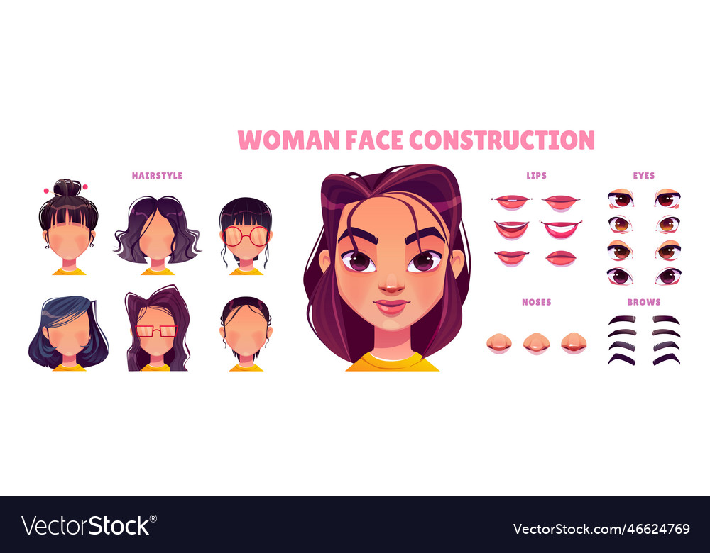 Caucasian young woman face construction set Vector Image