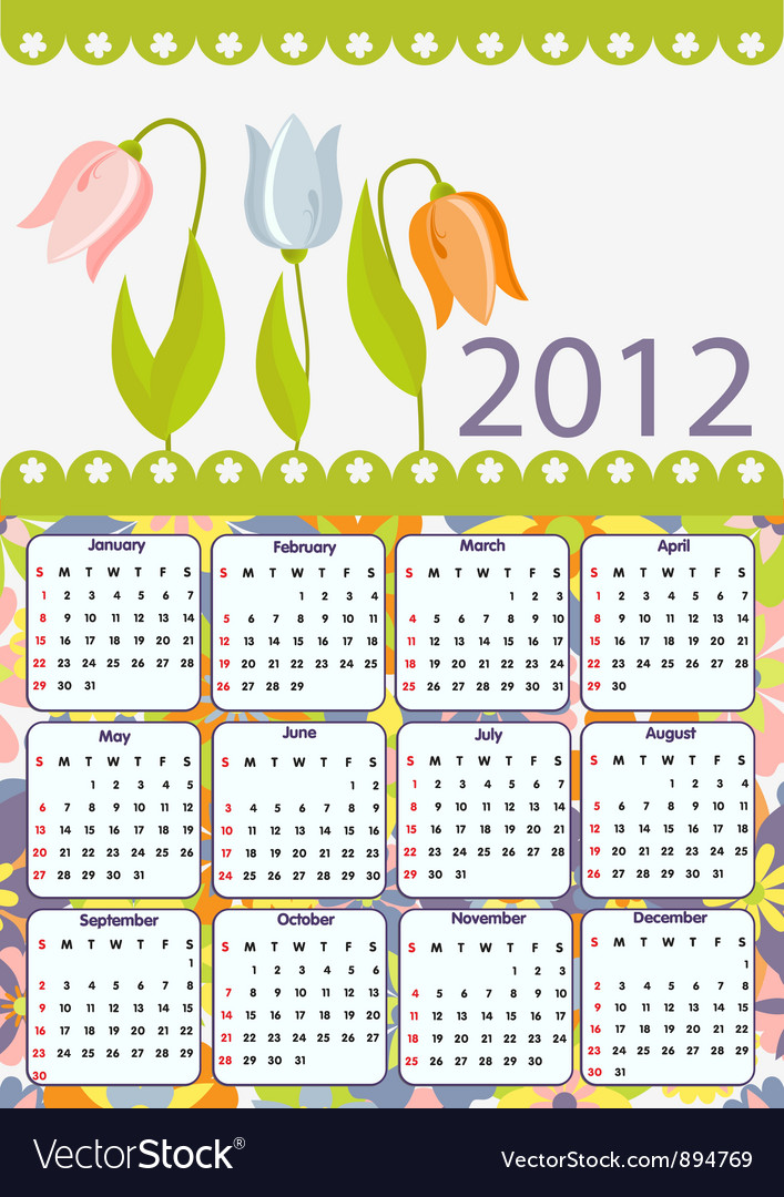 Flower calendar for 2012 Royalty Free Vector Image