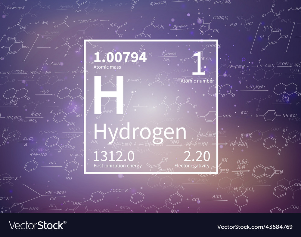 Hydrogen chemical element with first ionization Vector Image