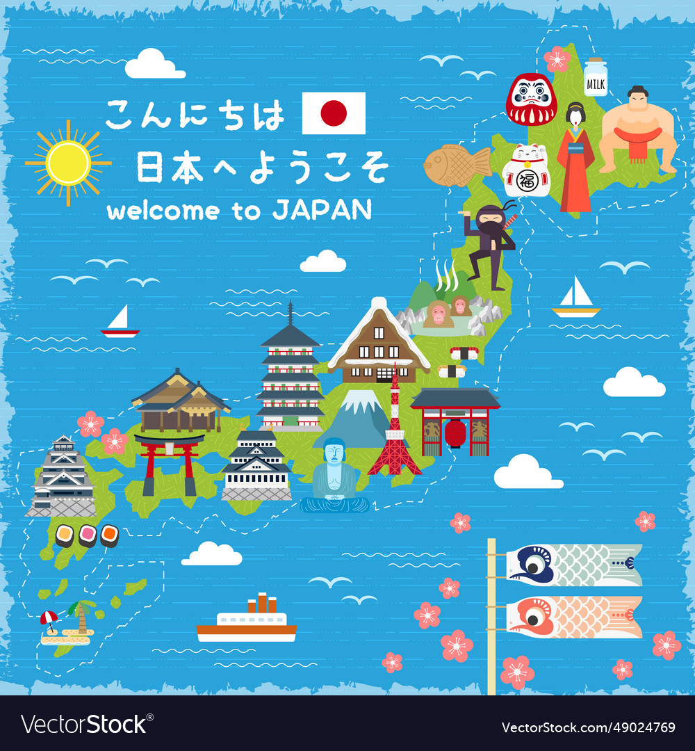 Lovely japan travel map Royalty Free Vector Image