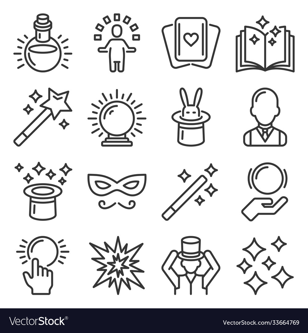 Magic and trick icons set on white background Vector Image