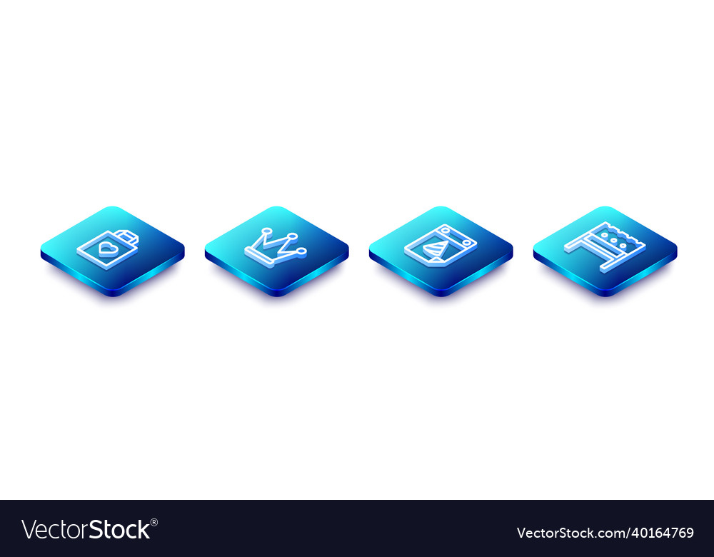 Set isometrische Linie Einkaufstasche mit Herzkrone vector image Set isometrische Linie Einkaufstasche mit Herzkrone