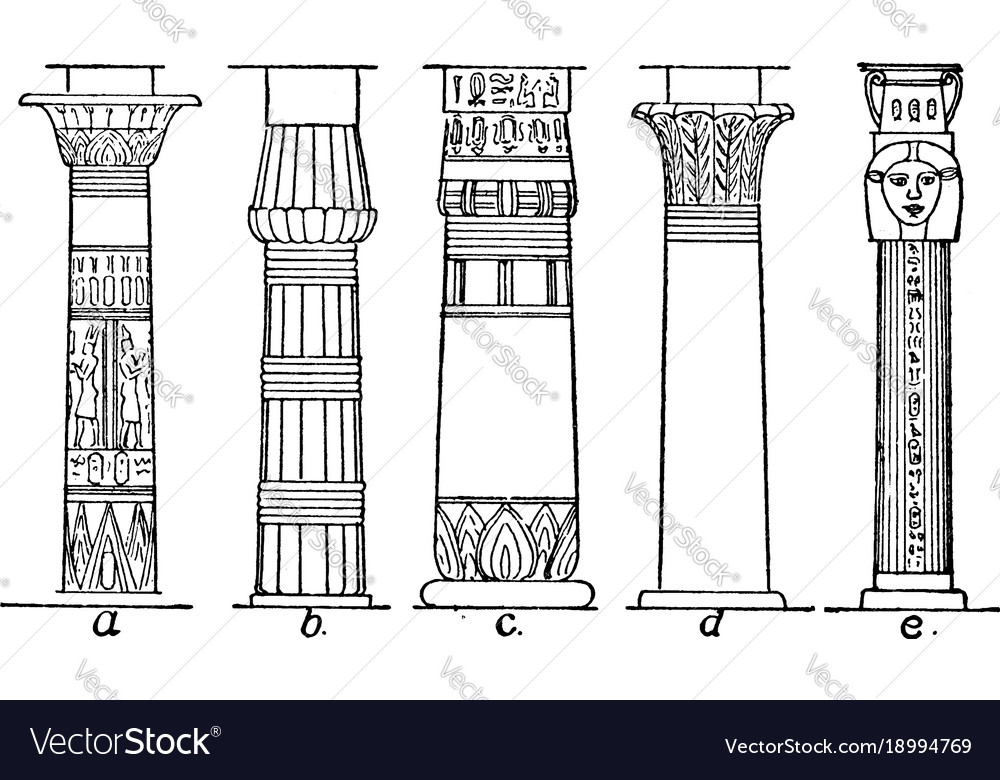 Types Column Egyptian Vintage Engraving Royalty Free Vector