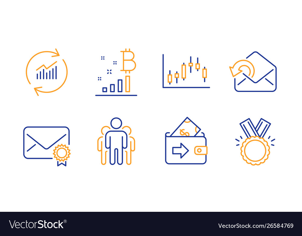 Update data wallet and bitcoin graph icons set vector image Update data wallet and bitcoin graph icons set