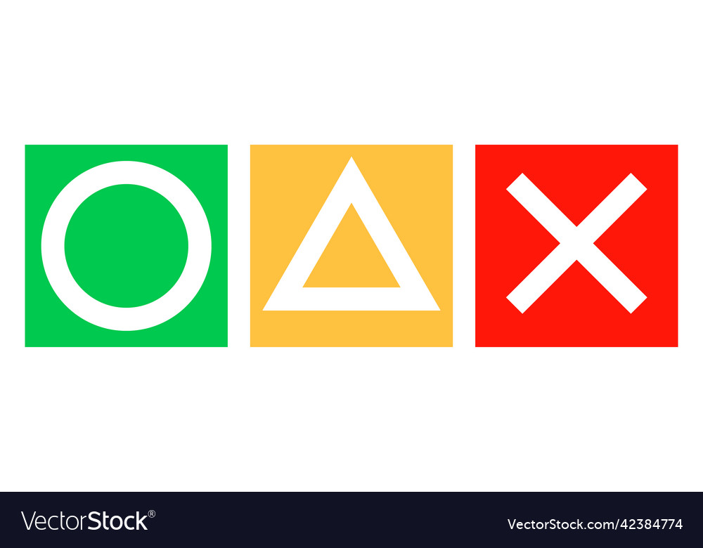 A set of icons with circle triangle and cross