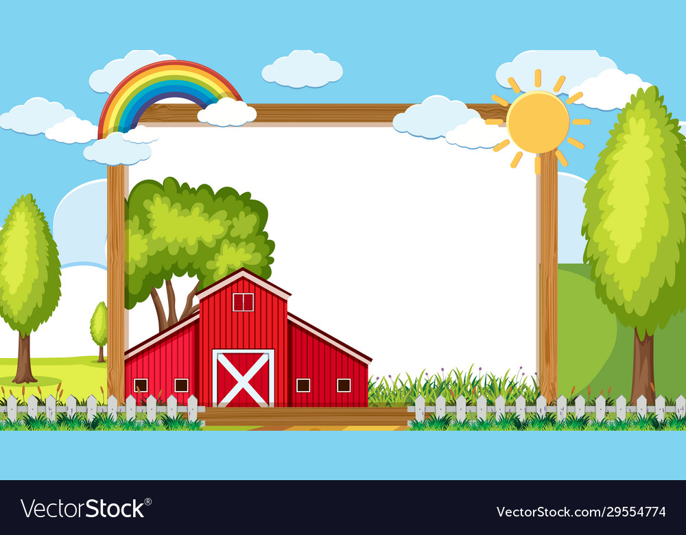 Border template with red barn on farm Royalty Free Vector