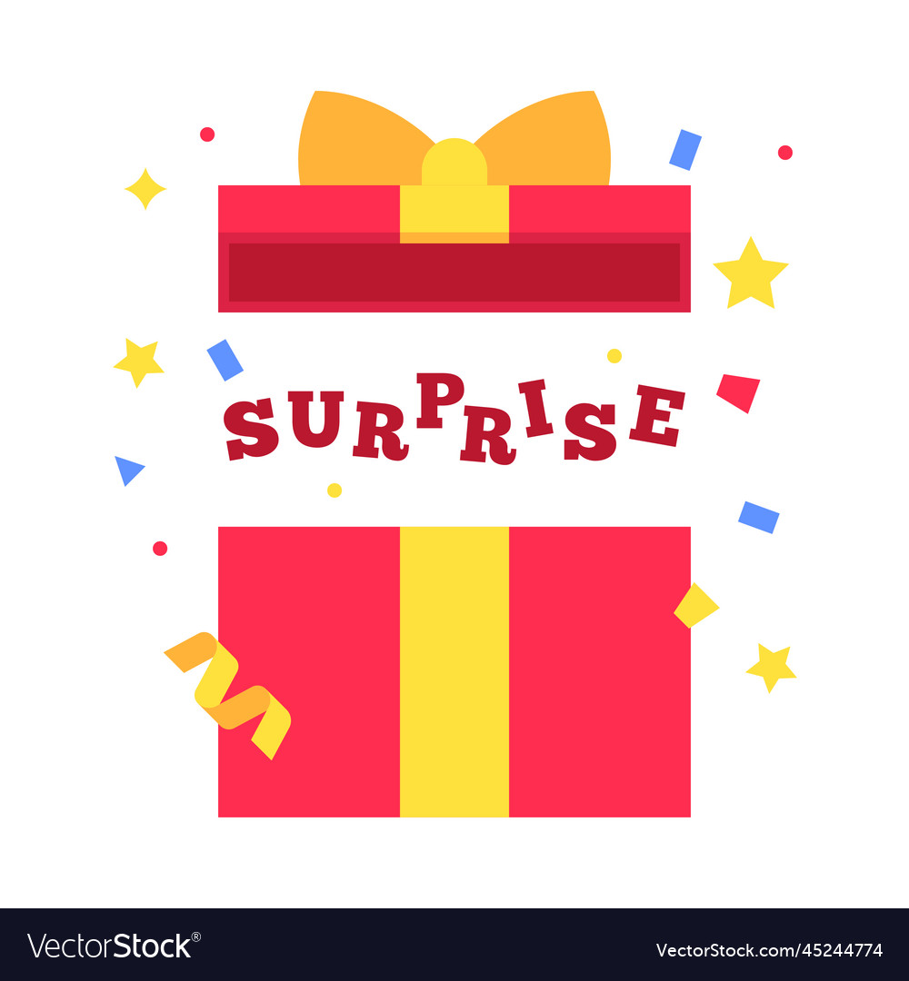 Colorful blank gift box with surprise text