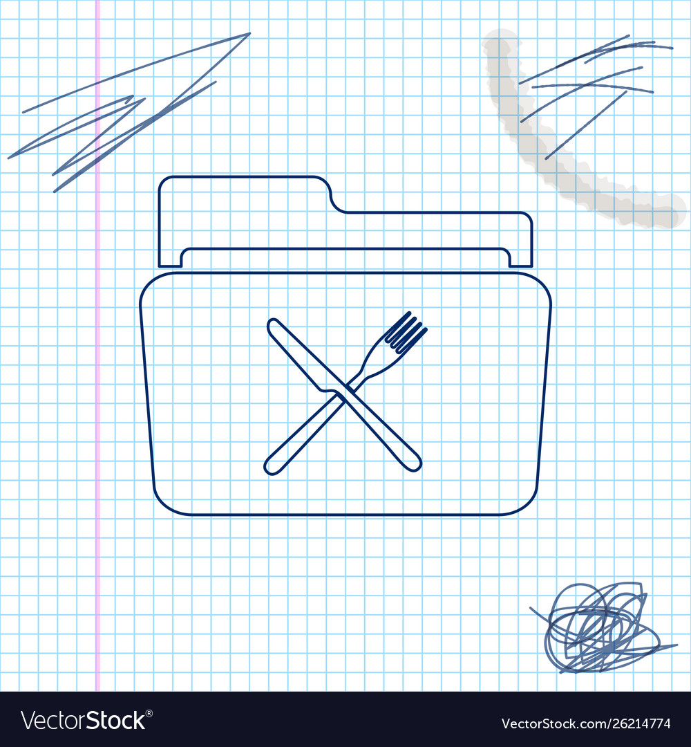 Crossed fork and knife over folder line sketch vector image Crossed fork and knife over folder line sketch
