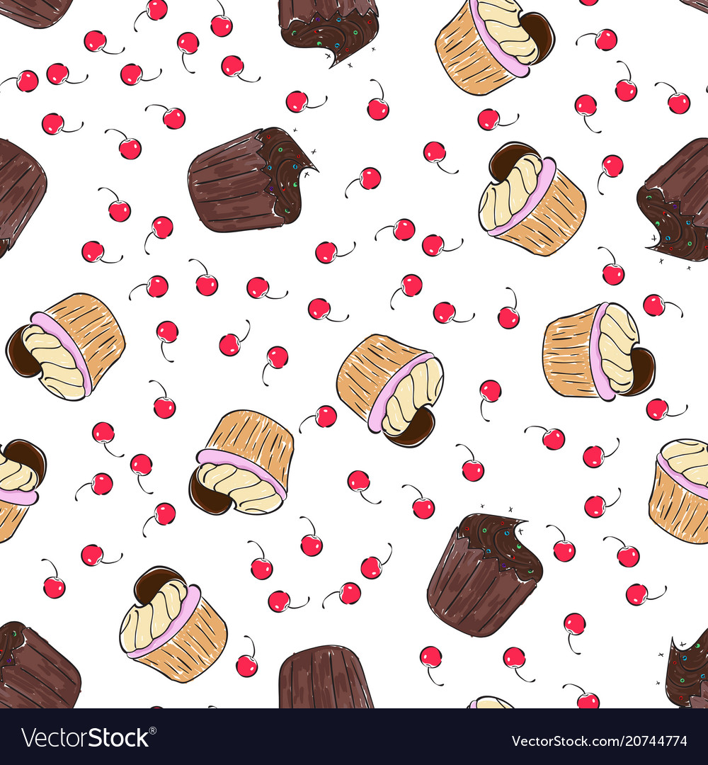 Cupcakes pattern seamless print vector image Cupcakes pattern seamless print