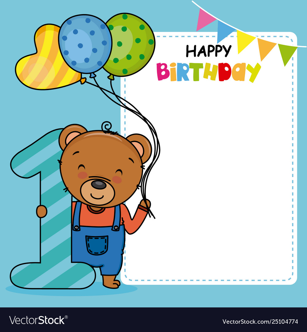 Happy birthday card bear with balloons and nu Vector Image