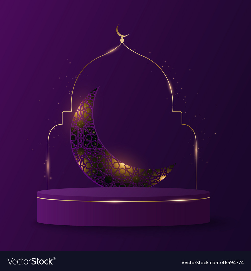 Luxurious 3d predestal for ramadan kareem glowing Vector Image