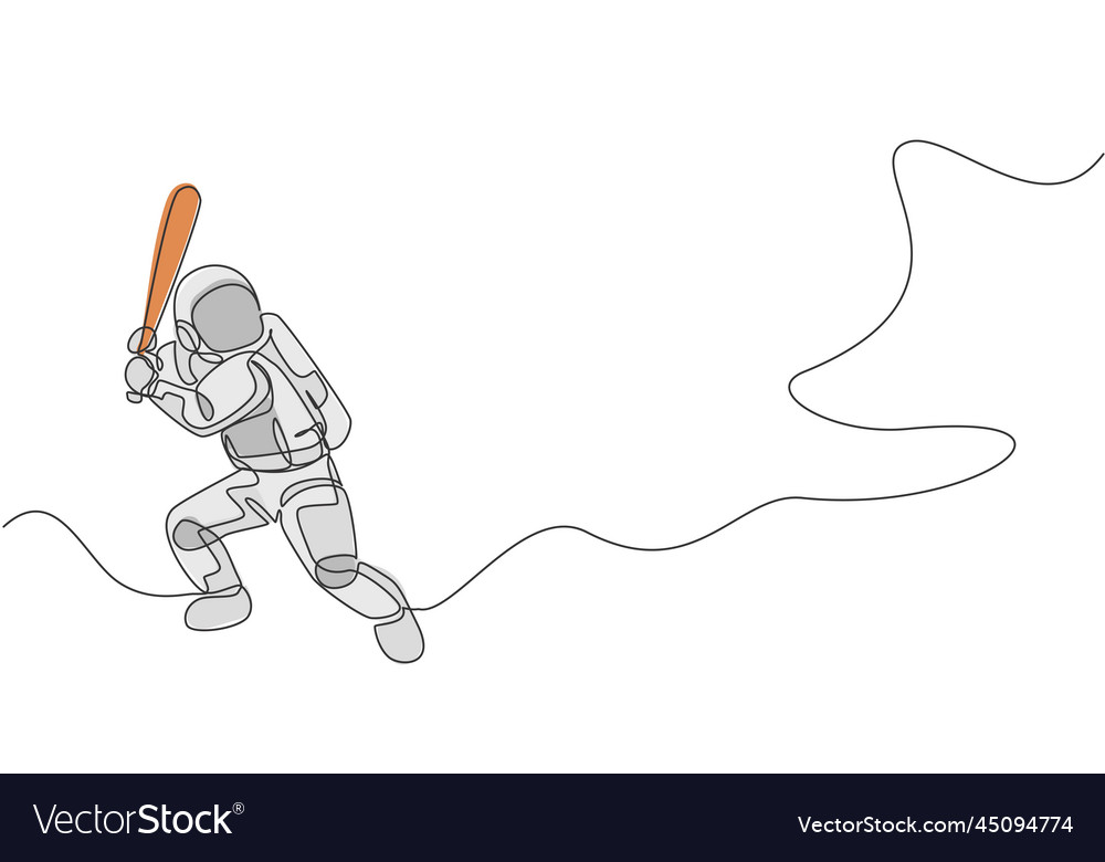 One continuous line drawing of astronaut playing