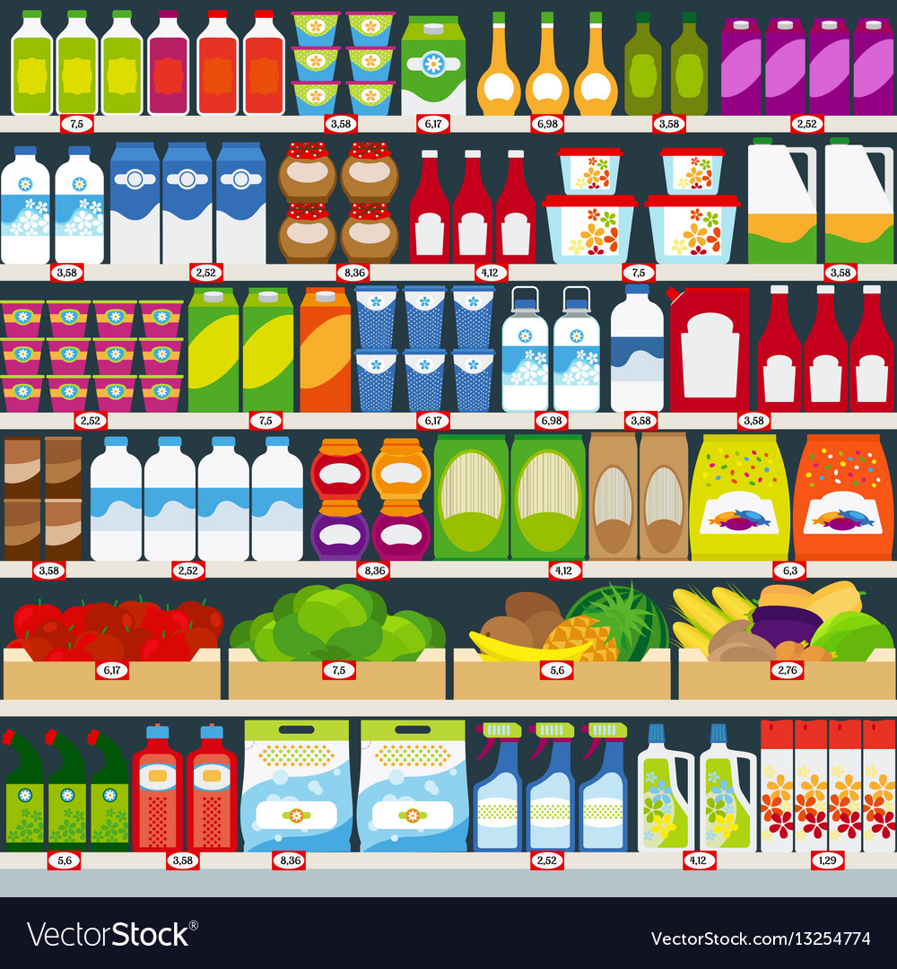 Store Shelves With Products Royalty Free Vector Image