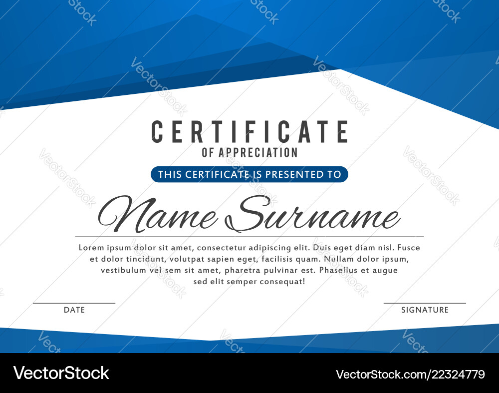 Certificate template in elegant blue color Vector Image