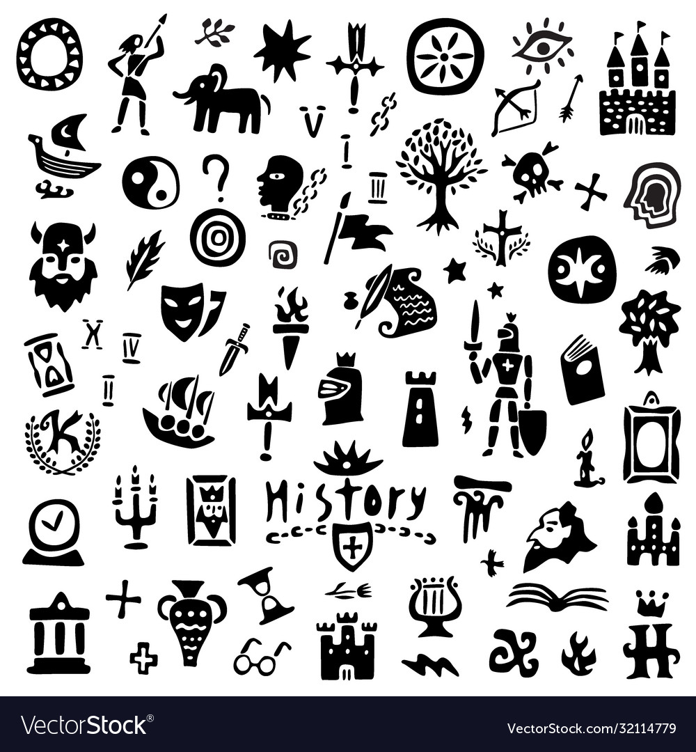 History sign and symbols doodles graphic icon Vector Image - History Sign AnD Symbols DooDles Graphic Icon Vector 32114779