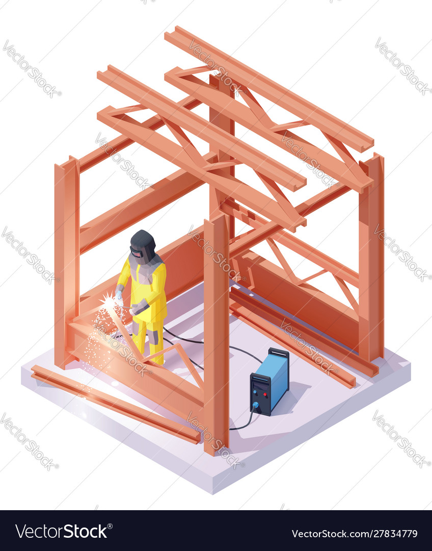 Isometric welder at welding work Royalty Free Vector Image