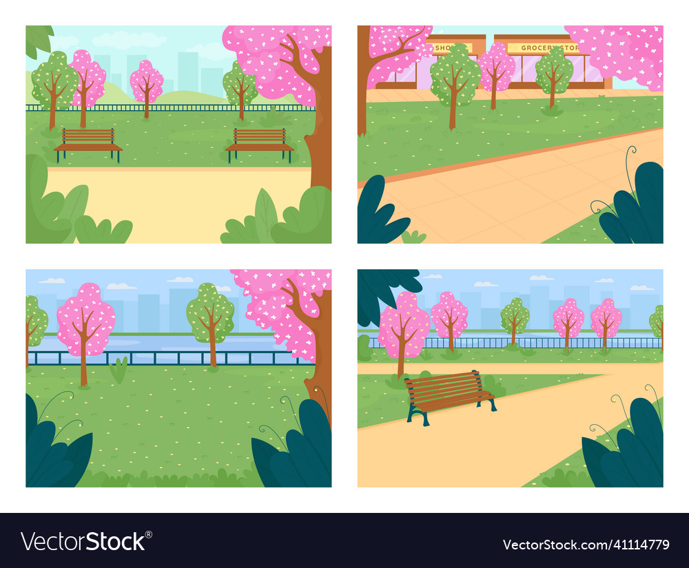 Spring park flat color set