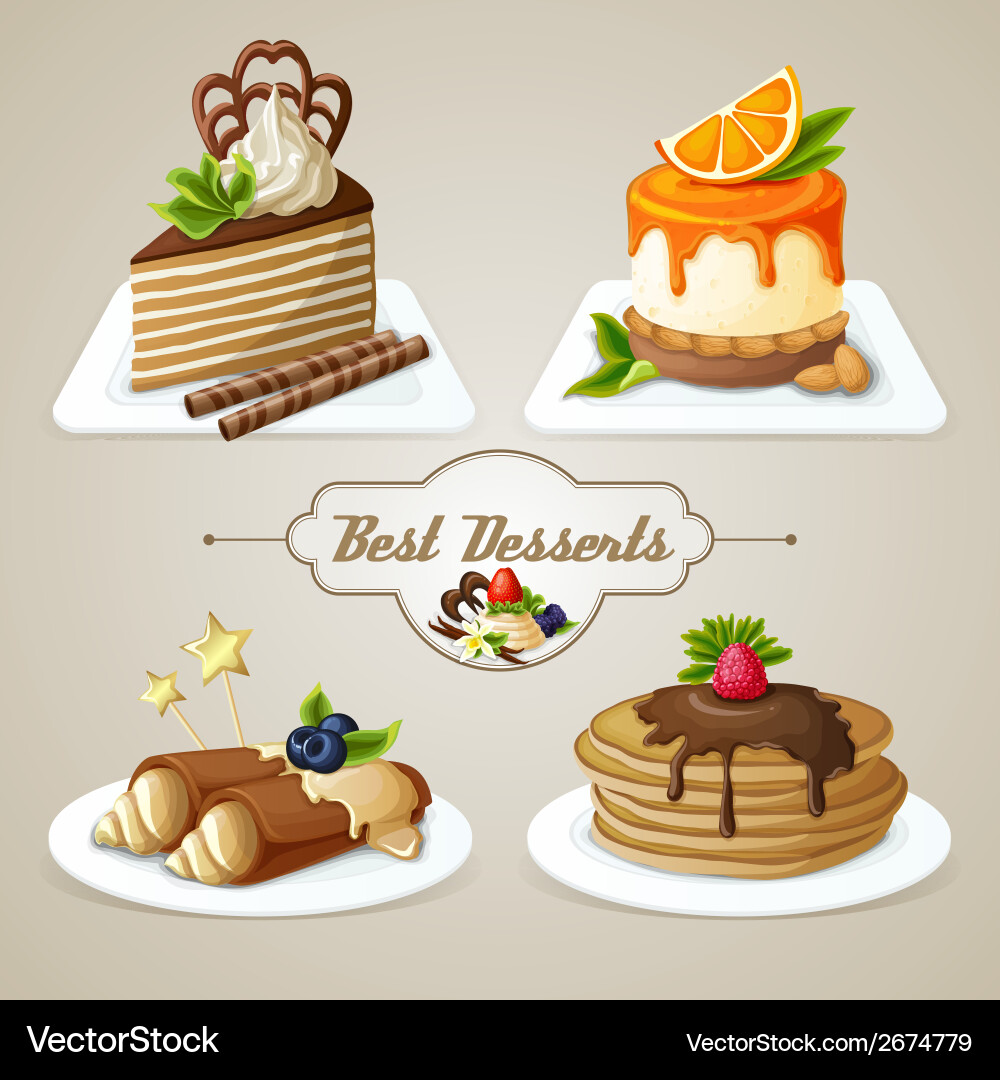 Sweets dessert set Royalty Free Vector Image - VectorStock