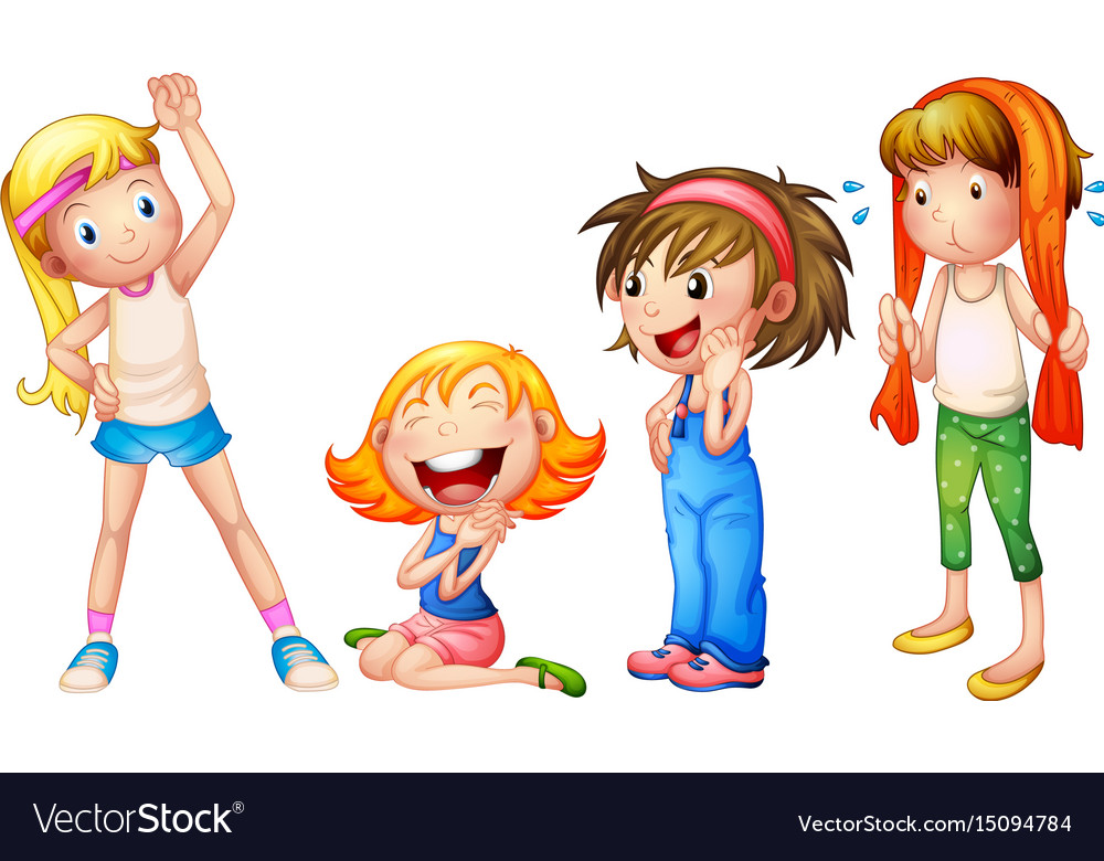 Girls in four actions Royalty Free Vector Image