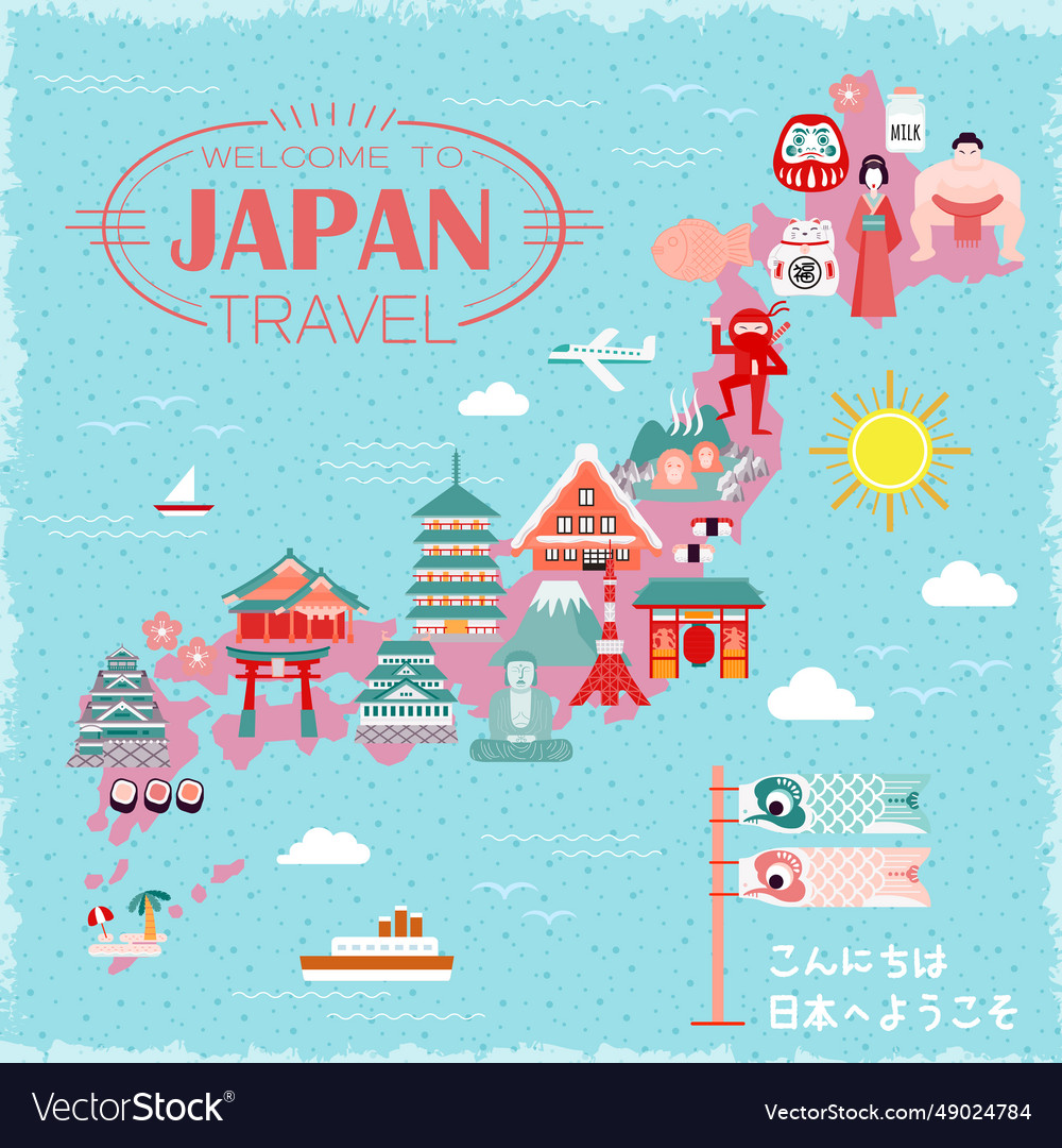 Lovely japan travel map Royalty Free Vector Image