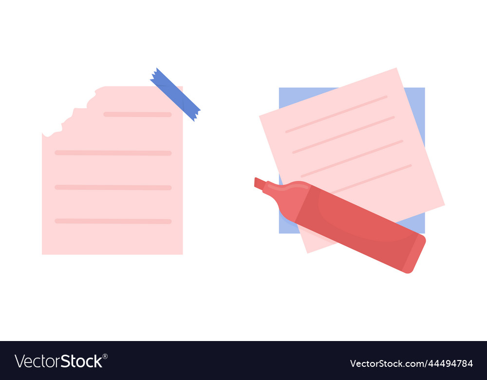 Memo sheets and marker semi flat color object vector image Memo sheets and marker semi flat color object