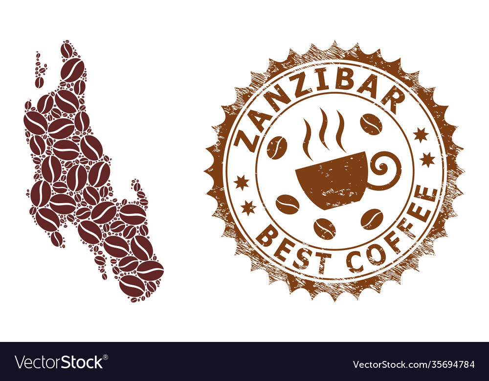 Mosaic map zanzibar island coffee vector image Mosaic map zanzibar island coffee