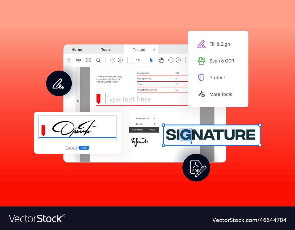 Program for creating digital signatures in pdf vector image Program for creating digital signatures in pdf