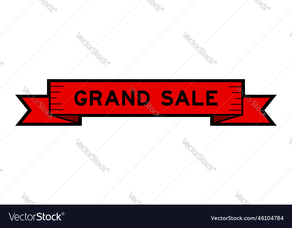 Ribbon label banner with word grand sale in red