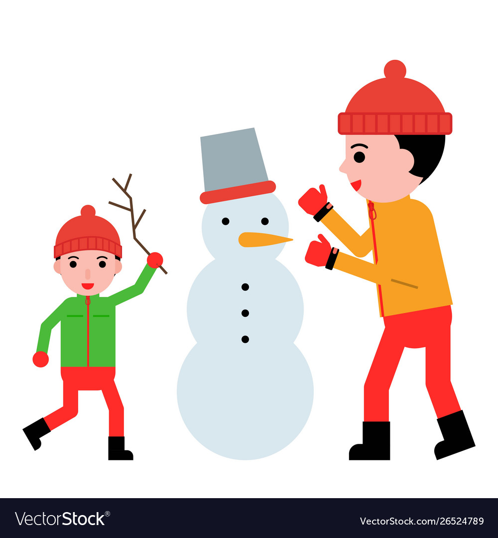 Boy and man build make snowman flat design Vector Image