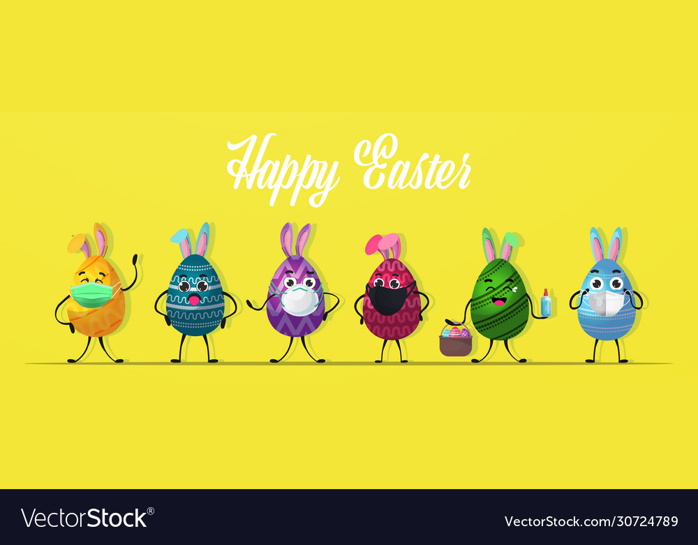 Colorful decorated eggs with rabbit ears