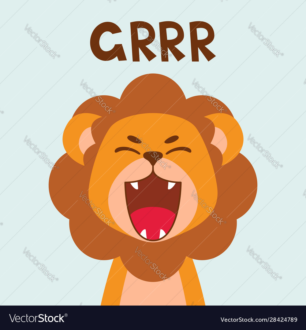 Flat Cute Lion Open Mouth Roar Trendy Royalty Free Vector 6485