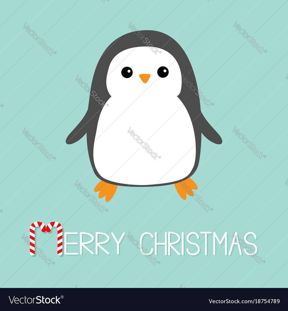 Merry christmas candy cane text kawaii penguin