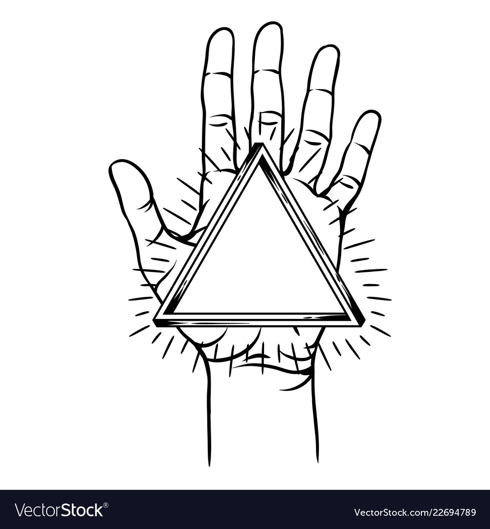 Open hand with infinite triangle symbol vector image Open hand with infinite triangle symbol
