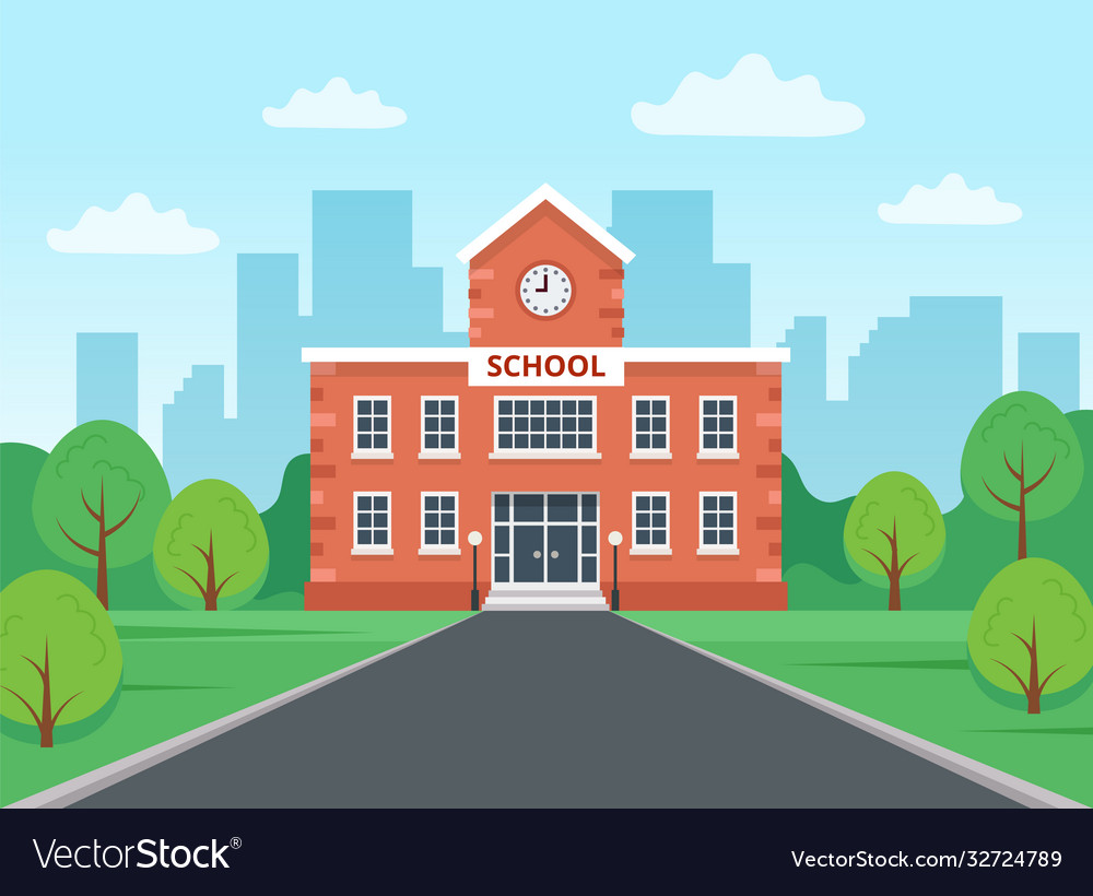 School building with city landscape Royalty Free Vector