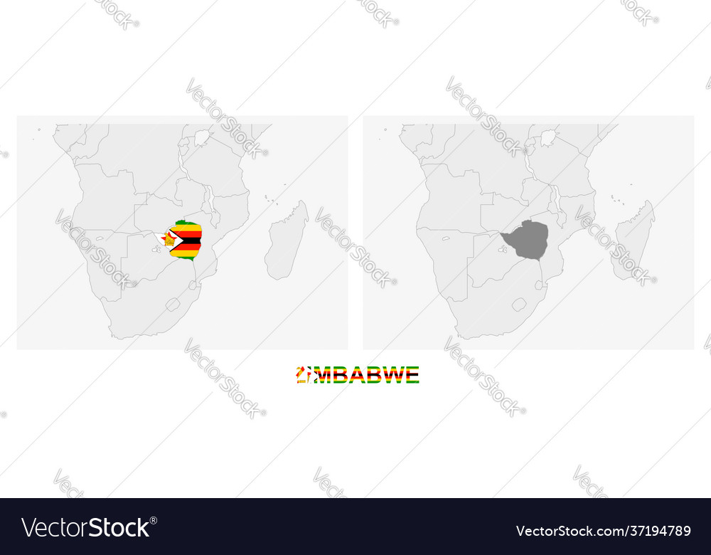 Two versions map zimbabwe with flag Royalty Free Vector