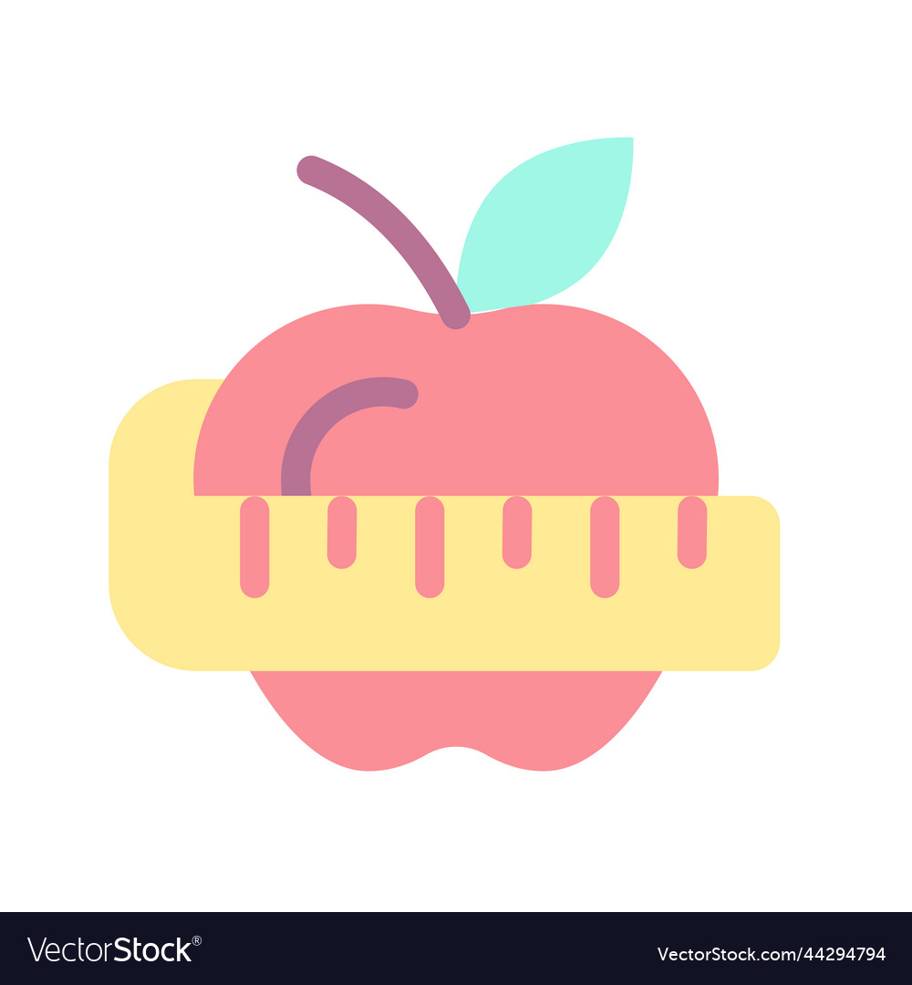 Apple and measuring tape flat color ui icon vector image Apple and measuring tape flat color ui icon