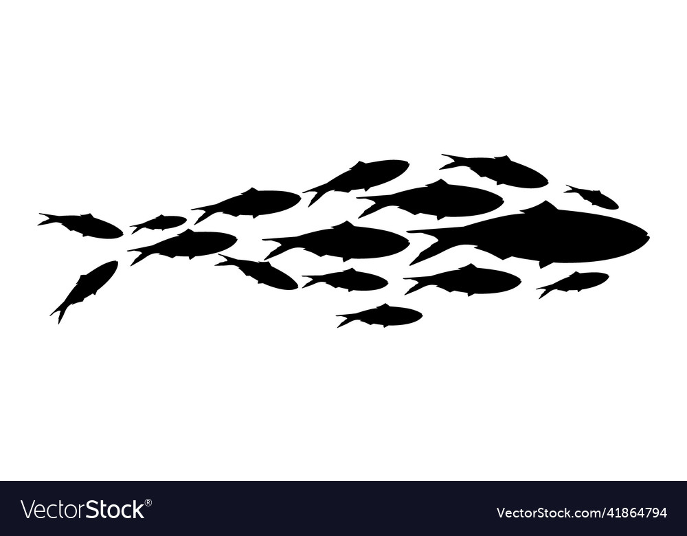 Fish school silhouette of group sea fishes