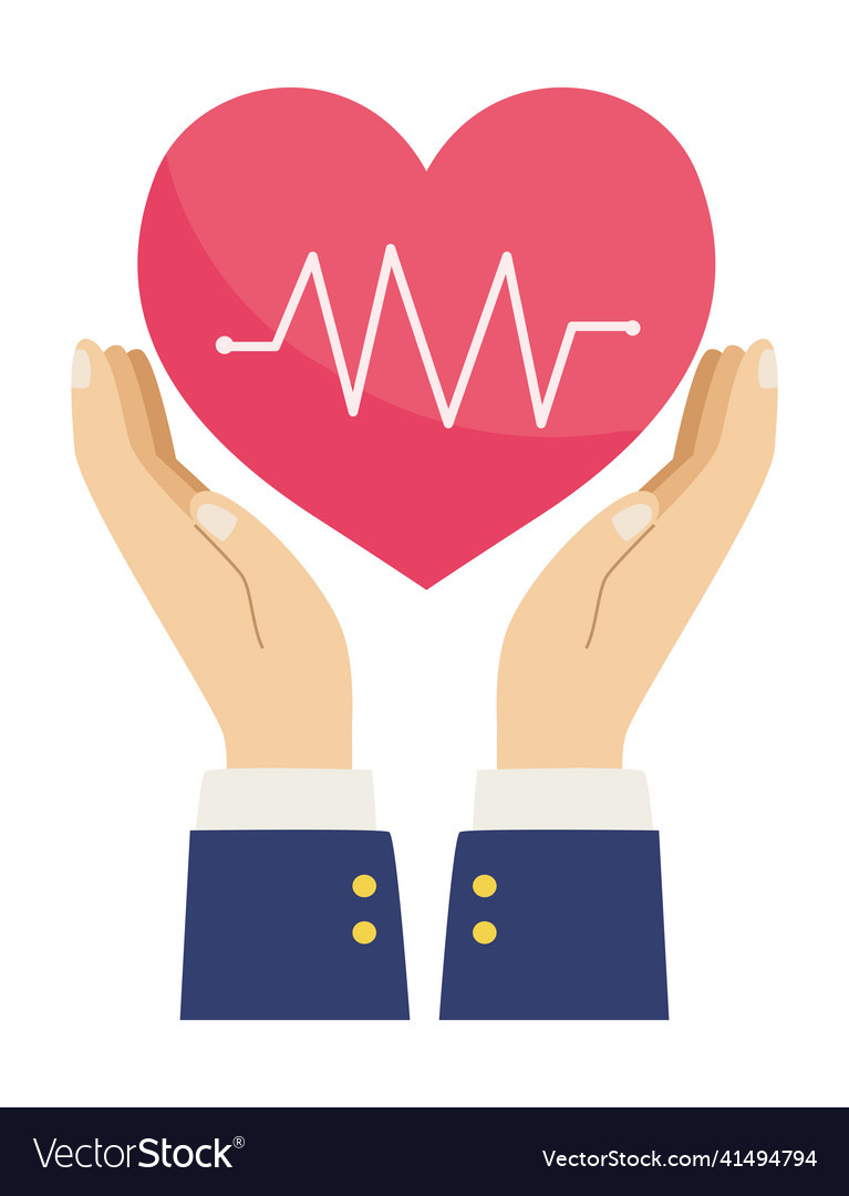 Hands protecting heart cardio Royalty Free Vector Image