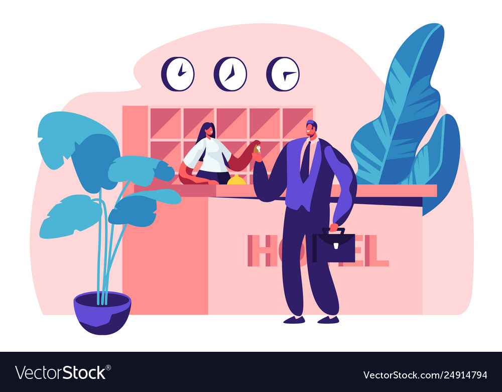 Hotel reception female manager receptionist vector image Hotel reception female manager receptionist